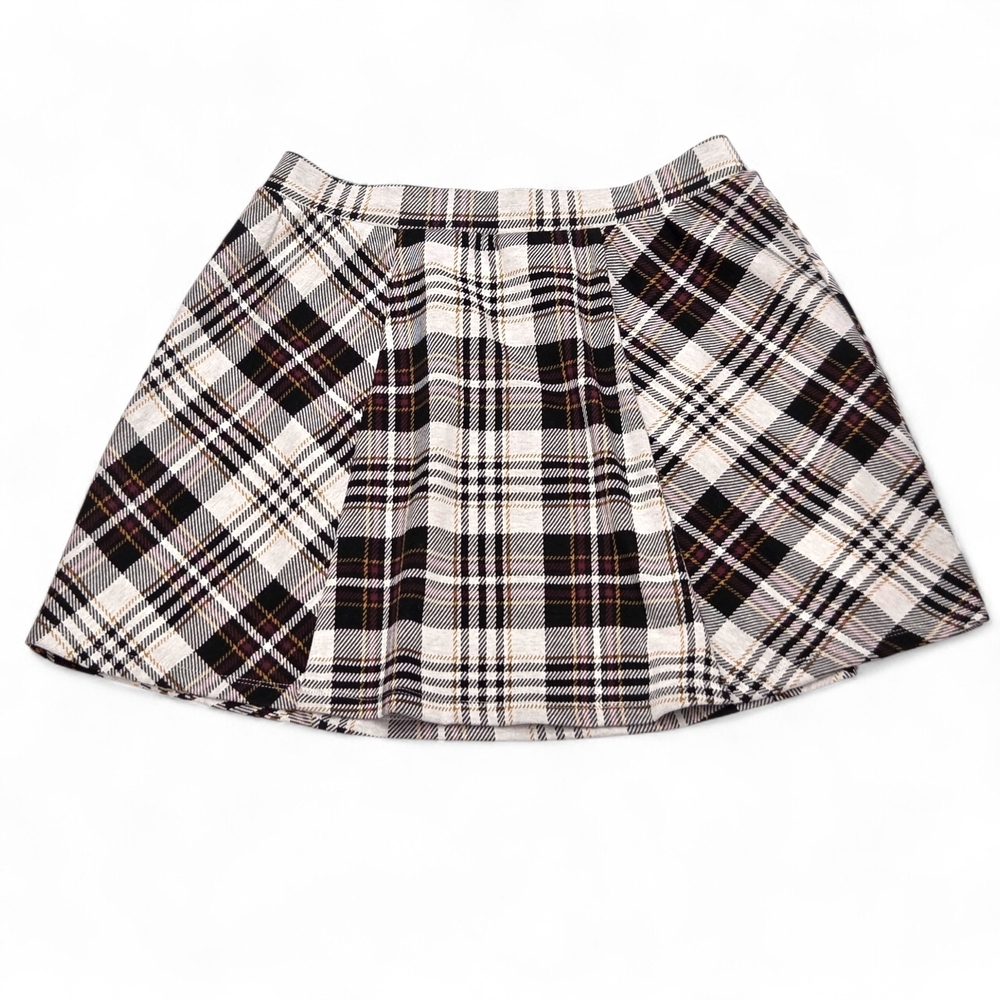 Full Tilt Plaid Skater Skirt - Ivory Black Red Gold Retro Y2K Style Sz M